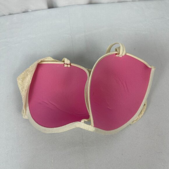 Victorias Secret PINK Lightly Padded Lace Bra 36DD Ivory Adjustable Straps - Picture 6 of 9